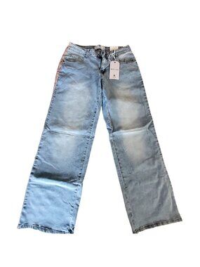 Flying Angel Womens Wide Leg  Jeans With Lace Trim Sz 3/26 Premium Stretch Denim
